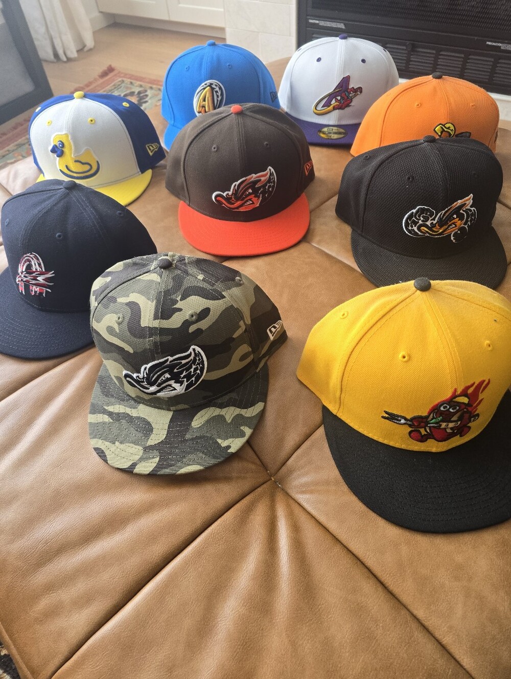 Lot Of 9 Akron Rubber Ducks New Era 5950 MiLB Hats Size 7 7/8